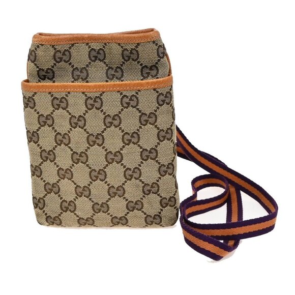 GUCCI Logo Sherry GG Pattern Mini Shoulder Bag Canvas Leather Brown 65FC029 - Picture 1 of 15